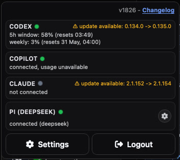 Fabricatus provider status and settings panel